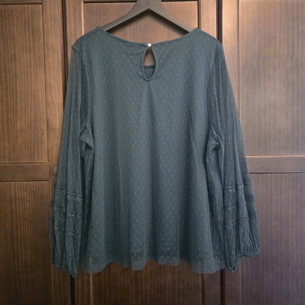Ava & Viv Peasant Blouse Mesh Sheer Long Sleeve Jewel Green‎ Royal Whimsigoth 2X - Picture 4 of 16